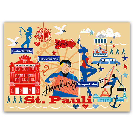 hamburg st. pauli herbertstraße davidwache reeperbahn st. pauli theater fischfiete | Hamburg, St. Pauli (Strukturkarton mit Lack-Effekten)