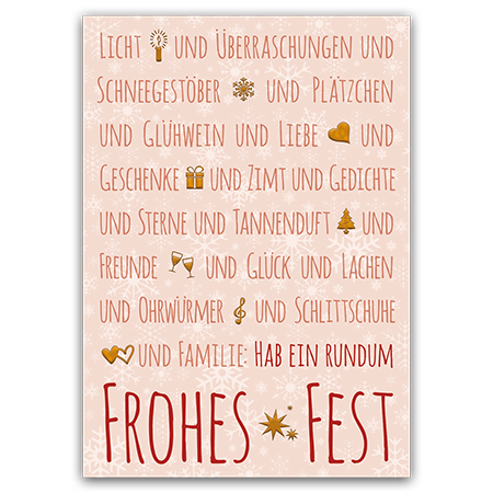 Licht und Überraschungen und Schneegestöber und Plätzchen und Glühwein und Liebe und Geschenke und Z | Hab ein rundum frohes Fest (mit Metallic-Effekten)