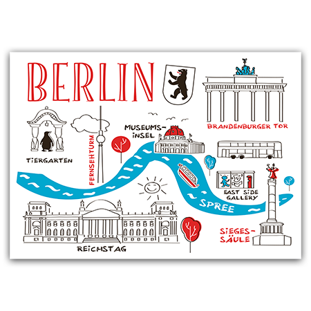 Berlin Tiergarten Fernsehturm Museumsinsel Brandenburger Tor Spree Eastside Gallery Reichstag Sieges | Berlin an der Spree (Strukturkarton mit Lack-Effekten)