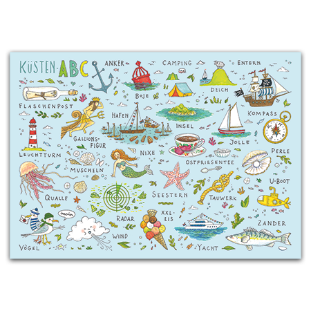 © Jiska de Waard Küsten-ABC Anker Boje Camping Deich Entern Flaschenpost Gallionsfigur Hafen Insel Jolle Kompass Leuc Küsten-ABC (Strukturkarton)