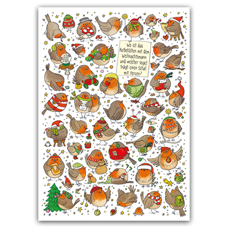 Wo ist das Rotkehlchen mit dem Weihnachtsmann und welcher Vogel trägt einen Schal mit Herzen? | Wo ist das Rotkehlchen mit dem Weihnachtsmann? (Strukturkarton mit Lack-Effekten)