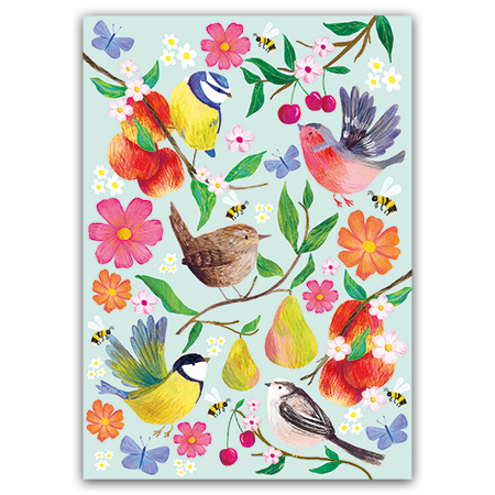  | Vögel im Obstgarten (Strukturkarton mit Lack-Effekten)